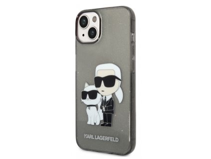 Karl Lagerfeld IML Glitter Karl and Choupette NFT Zadní Kryt pro iPhone 14 Black