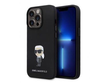 Karl Lagerfeld Liquid Silicone Metal Ikonik Zadní Kryt pro iPhone 15 Pro Black