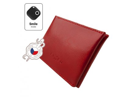Kožená peněženka Smile Wallet se smart trackerem FIXED Smile s motion senzorem, červená