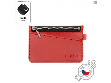 Kožená peněženka FIXED Smile Coins se smart trackerem FIXED Smile Pro, červená