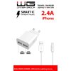 Síťová nabíječka Dual USB nylon cable USB-A -> Lightning MFI (Bílá)