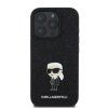 Karl Lagerfeld Fixed Glitter Metal Ikonik Zadní Kryt IP 16 Pro Max Black