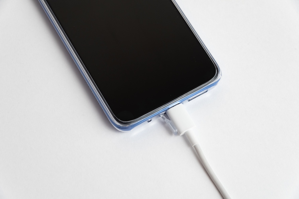 blue-cell-phone-connected-usb-cable-type-charging
