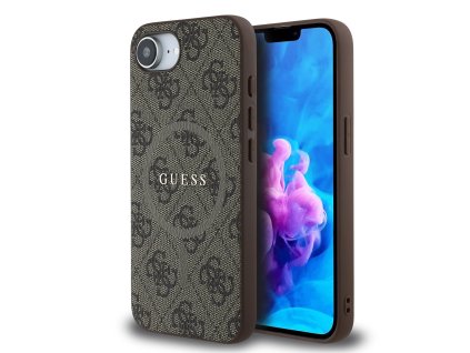 guess pu leather 4g colored ring magsafe zadni kryt pro iphone 16e brown ie13665696