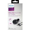 Adaptér do auta Philips DLP2357V, 2x USB, 3.1A + Lightning kabel, černá – obrázek