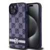DKNY PU Leather Checkered Pattern and Stripe Zadní Kryt pro iPhone 15 Blue – ochranné pouzdro
