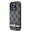 DKNY PU Leather Checkered Pattern and Stripe Zadní Kryt pro iPhone 15 Pro Black – obrázek