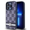 DKNY PU Leather Checkered Pattern and Stripe Zadní Kryt pro iPhone 15 Pro Max Blue – ochranné pouzdro