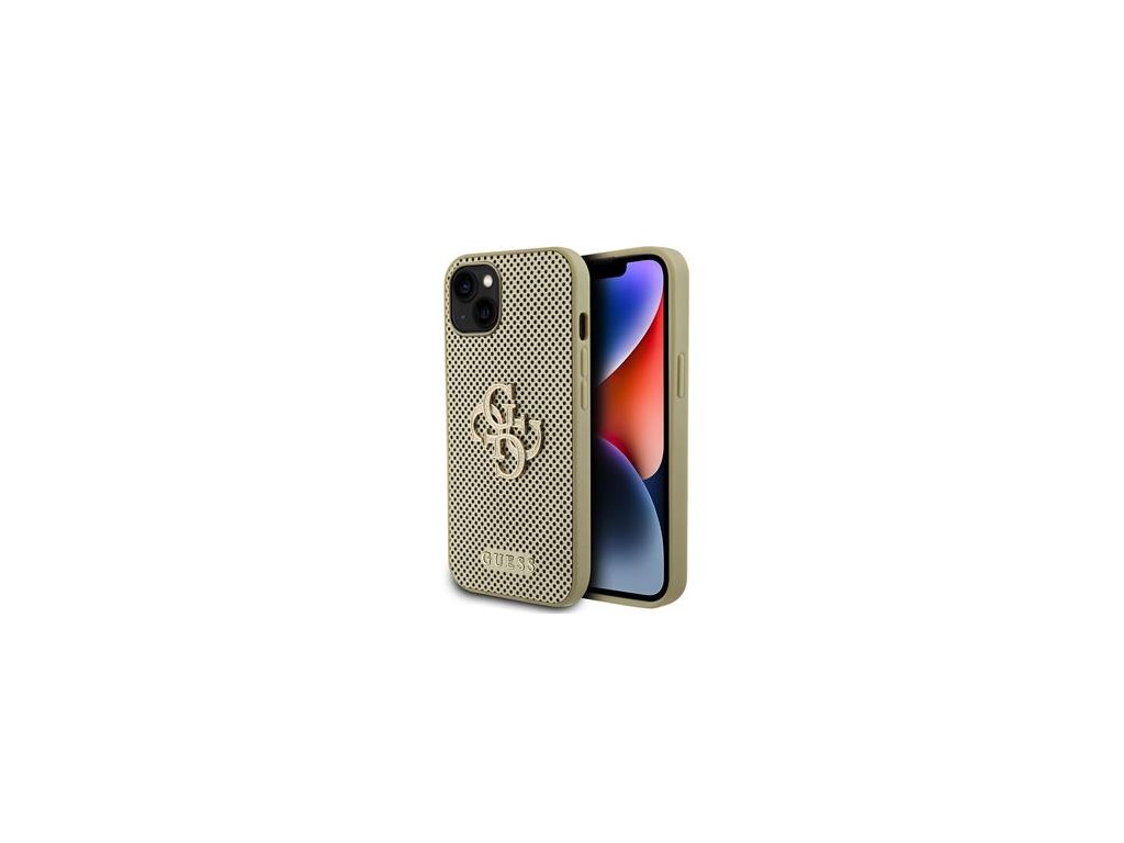 Guess PU Perforated 4G Glitter Metal Logo Zadní Kryt pro iPhone 13 Gold