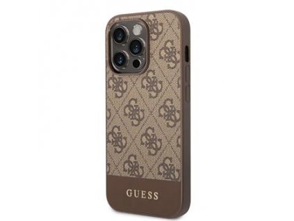 Guess PU 4G Stripe Zadní Kryt pro iPhone 14 Pro Max Brown