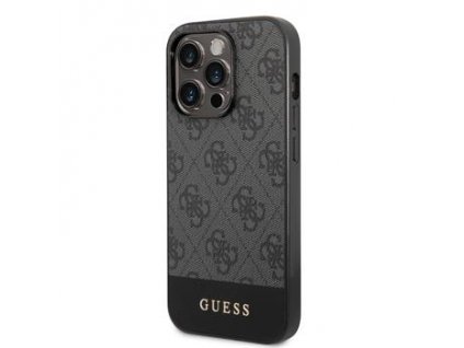 Guess PU 4G Stripe Zadní Kryt pro iPhone 14 Pro Grey