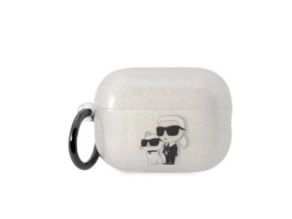Karl Lagerfeld 3D Logo NFT Karl and Choupette TPU Glitter Pouzdro pro Airpods Pro 2 White