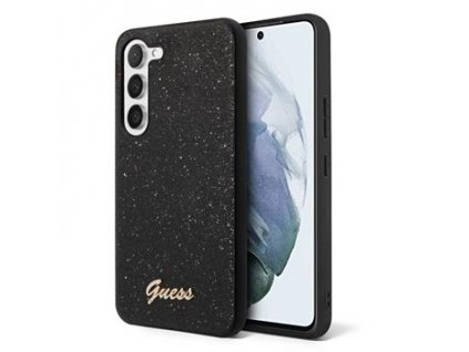 Guess PC/TPU Glitter Flakes Metal Logo Zadní Kryt pro Samsung Galaxy S23 Black