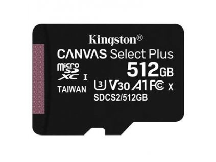 microSDXC 512GB Kingston Canvas Select Plus Class 10 bez Adapteru