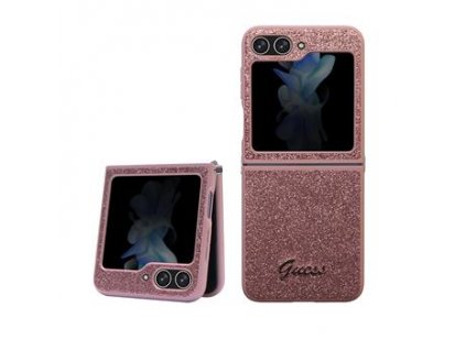 Guess PC/TPU Glitter Flakes Metal Logo Zadní Kryt pro Samsung Galaxy Z Flip 5 Pink