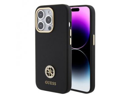 Guess Liquid Silicone 4G Strass Metal Logo Zadní Kryt pro iPhone 15 Pro Max Black