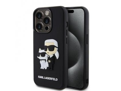 Karl Lagerfeld 3D Rubber Karl and Choupette Zadní Kryt pro iPhone 14 Pro Black