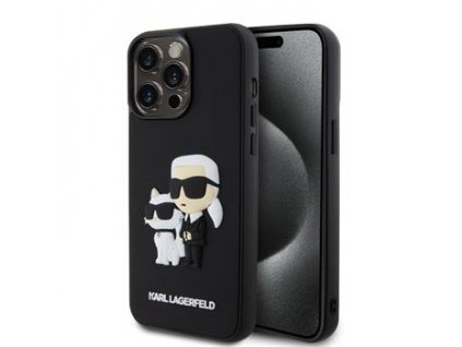 Karl Lagerfeld 3D Rubber Karl and Choupette Zadní Kryt pro iPhone 15 Pro Max Black
