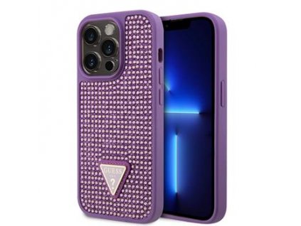 Guess Rhinestones Triangle Metal Logo Kryt pro iPhone 15 Pro Purple