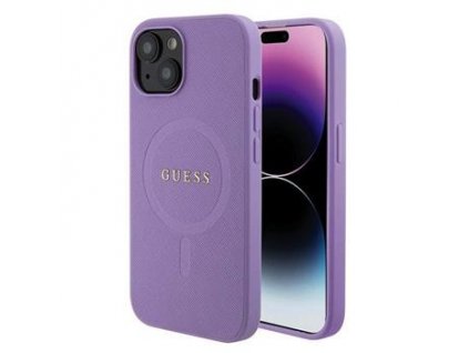 Guess PU Saffiano MagSafe Zadní Kryt pro iPhone 15 Plus Purple