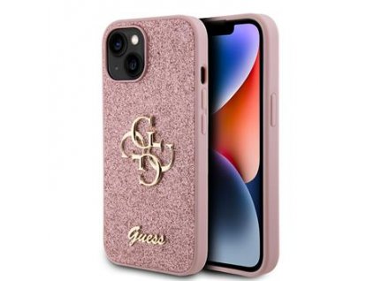 Guess PU Fixed Glitter 4G Metal Logo Zadní Kryt pro iPhone 13 Pink