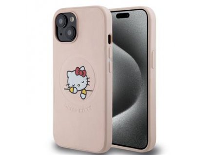 Hello Kitty PU Kitty Asleep Logo MagSafe Zadní Kryt pro iPhone 15 Pink