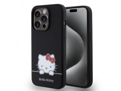 Hello Kitty Liquid Silicone Daydreaming Logo Zadní Kryt pro iPhone 15 Pro Black