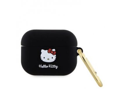 Hello Kitty Liquid Silicone 3D Kitty Head Logo Pouzdro pro AirPods Pro Black