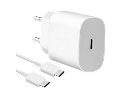 EP-TA800EWE + EP-DG980BWE Samsung 25W Cestovní nabíječka + USB-C/USB-C Datový Kabel White (OOB Bulk)