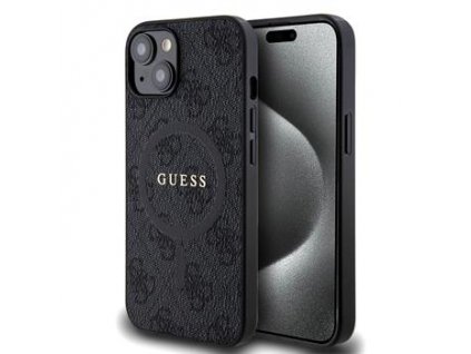 Guess PU Leather 4G Colored Ring MagSafe Zadní Kryt pro iPhone 14 Black