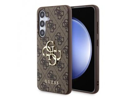 Guess PU 4G Metal Logo Zadní Kryt pro Samsung Galaxy S24+ Brown