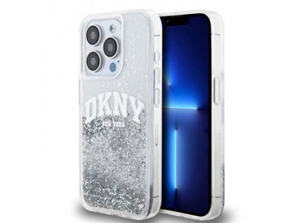 DKNY Liquid Glitter Arch Logo Zadní Kryt pro iPhone 15 Pro Transparent