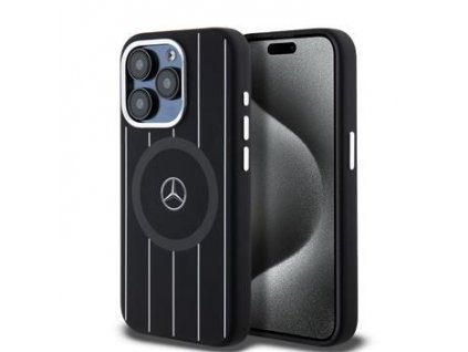 Mercedes Liquid Silicon Stripes Pattern MagSafe Zadní Kryt pro iPhone 15 Pro Black