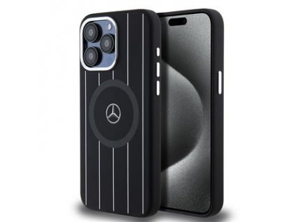 Mercedes Liquid Silicon Stripes Pattern MagSafe Zadní Kryt pro iPhone 15 Pro Max Black