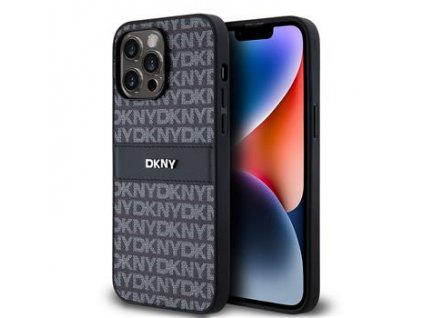 DKNY PU Leather Repeat Pattern Tonal Stripe Zadní Kryt pro iPhone 14 Pro Black