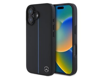 Mercedes Leather Blue Stripe MagSafe Zadní Kryt pro iPhone 16 Black