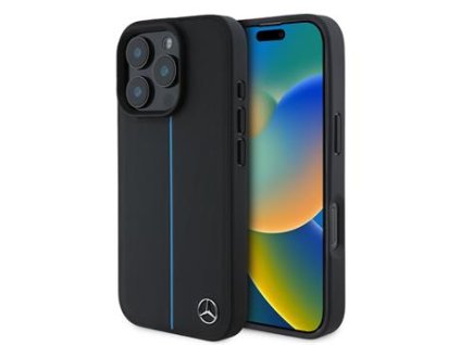 Mercedes Leather Blue Stripe MagSafe Zadní Kryt pro iPhone 16 Pro Black