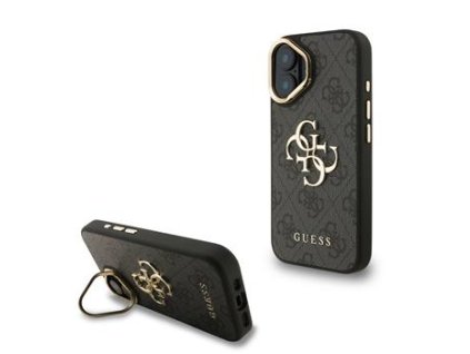 Guess PU 4G Metal Logo Stand Camera Frame Zadní Kryt pro iPhone 16 Black