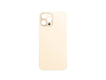 Sklo zadního krytu s větším otvorem na kameru pro Apple iPhone 12 Pro Max zlatá (s logem)