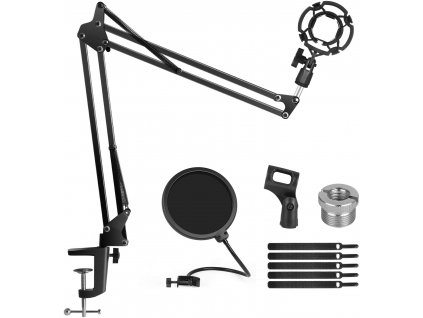 Nastavitelné rameno pro mikrofon na stůl, kompletní set s držáky, pavoukem i pop filtrem 1