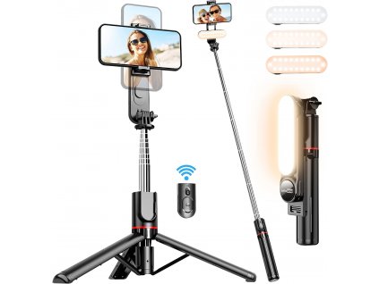 Selfie tyč se stativem, dálkovým ovladačem a měkkým světlem