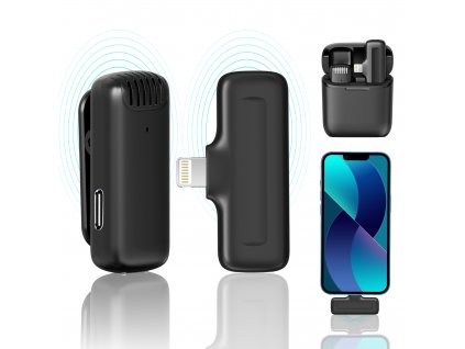 Bezdrátový Ulanzi J12 mikrofon k iPhone 10,11,12,13,14,  apod. s Lightning konektorem a powerbankou pouzdrem (Apple Lightning interface)