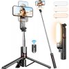 Selfie tyč se stativem, dálkovým ovladačem a měkkým světlem