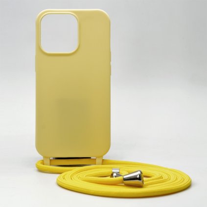1188 kryt pro apple iphone 12 silikonovy se snurkou pastelove zluty