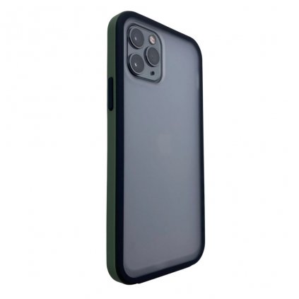 Kryt na iPhone 12 Mini frazee má polopriehľadnú zadnú stranu. Okraj krytu je čierno zelenej farby. Obal je z PVC a silikónu.