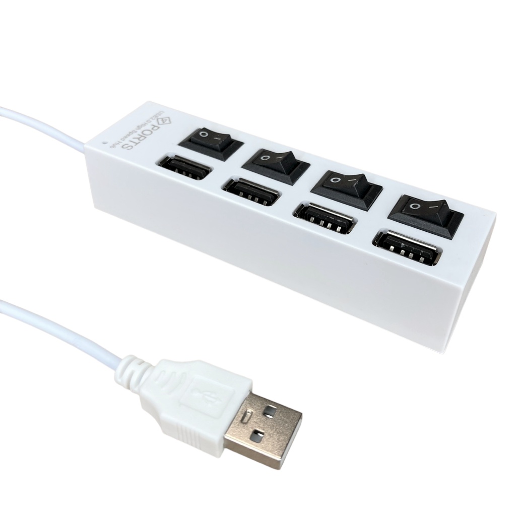 Rozbočovač USB Hub 4xUSB vysokorýchlostný vypínateľný biely