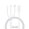 Kábel 3v1 USB-A - USB-C/microUSB/Lightning 3.5A 0,5 m, biely