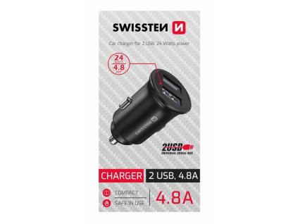SWISSTEN CAR CHARGER 2x USB 4,8A METAL BLACK (SWISSTEN CDU BOX)