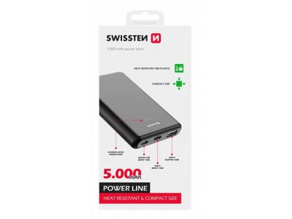 SWISSTEN POWER LINE POWER BANK 5000 mAh 10W BLACK