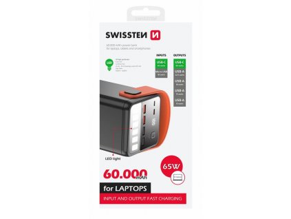 SWISSTEN POWER LINE POWER BANK 60000 mAh FOR LAPTOPS 65W POWER DELIVERY BLACK